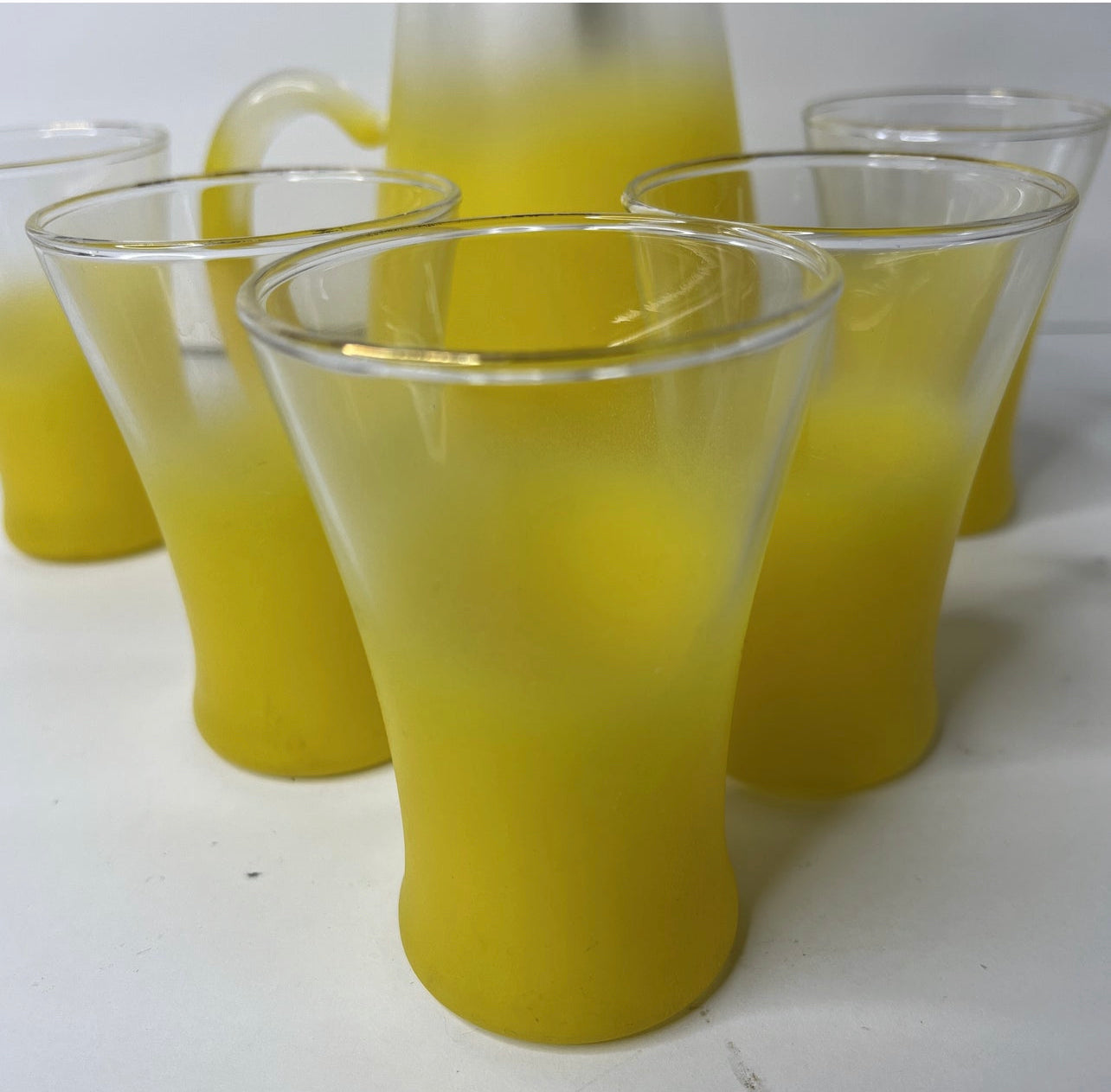 1950s Vintage Yellow Blendo Glass Set 6 Piece Drink Cocktail Mid Century Modern