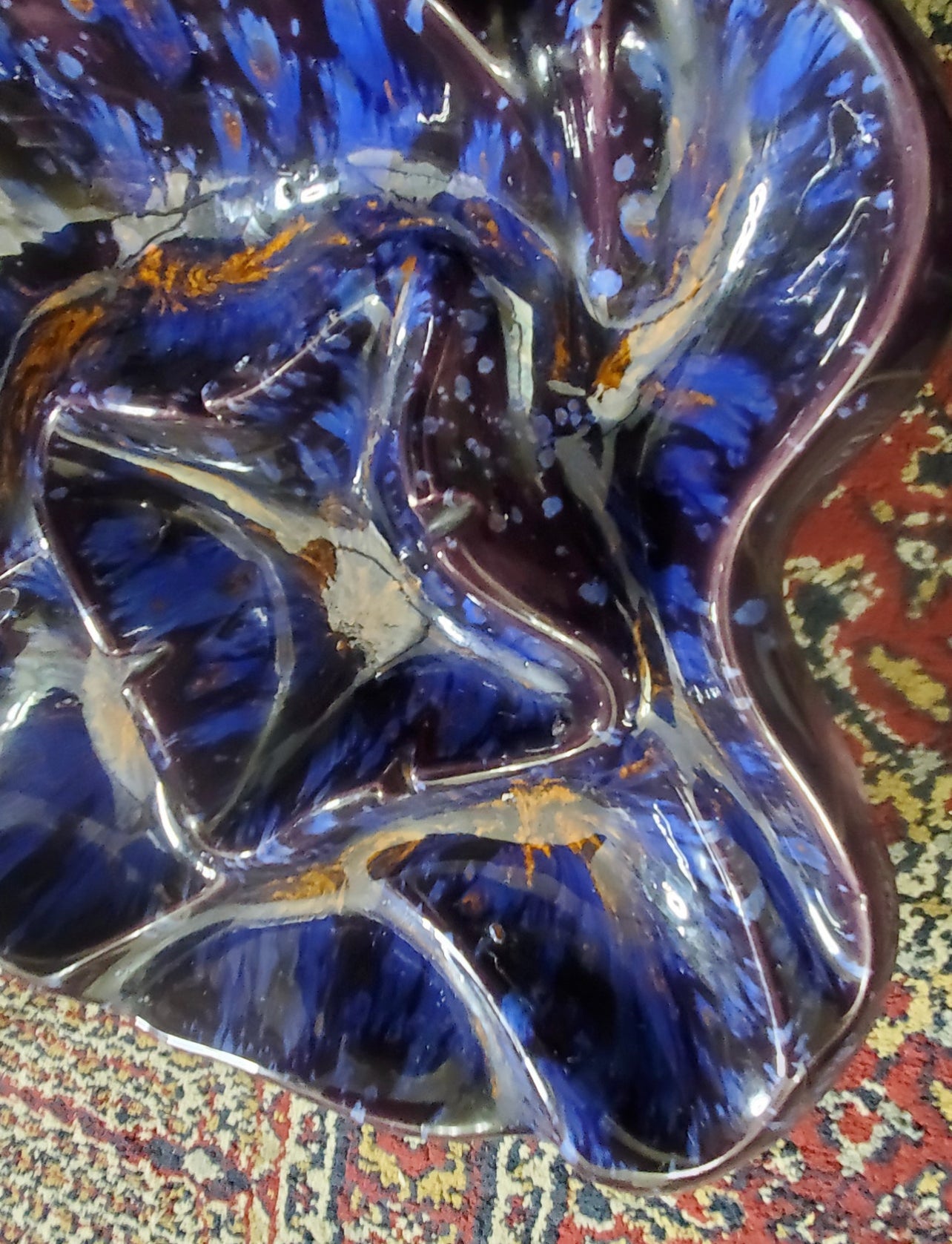 Vintage 1970s Large Ceramic Psychedelic Drip Glaze Pottery Table Ashtray